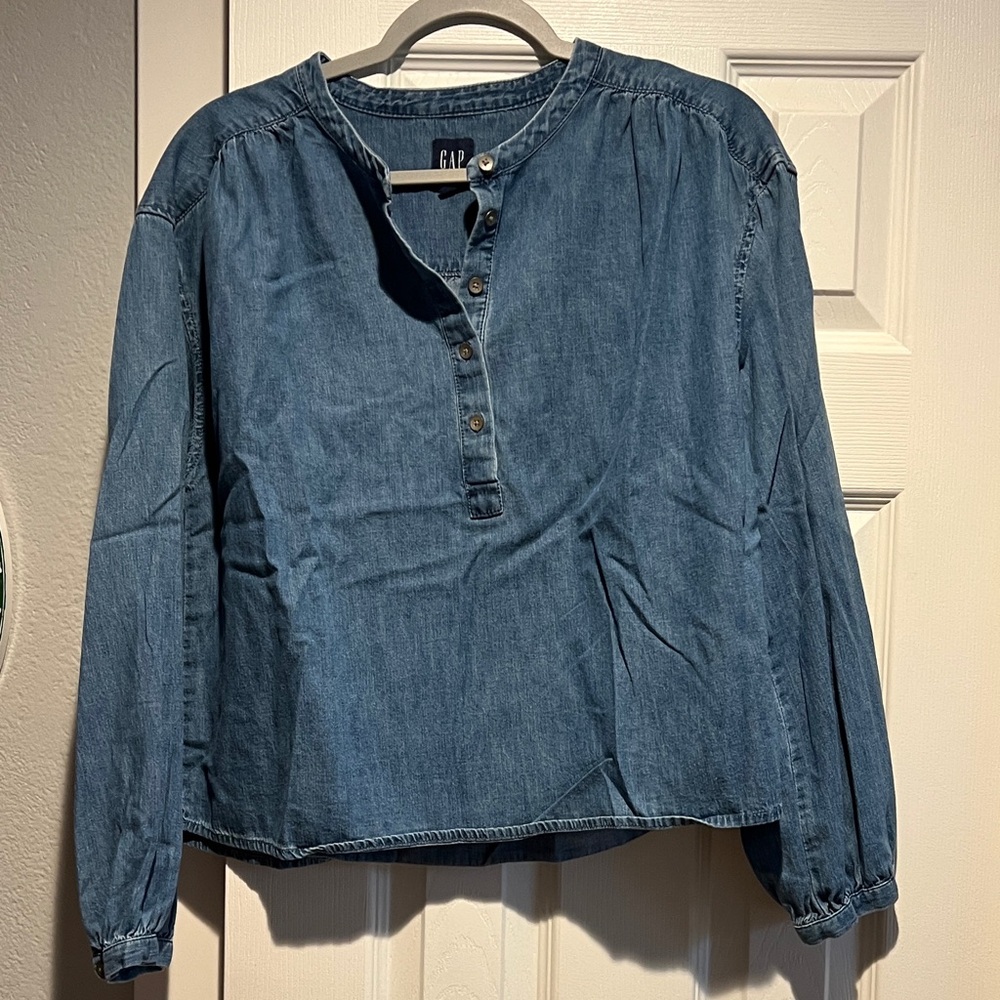 GAP Blue Denim Button-Up Blouse